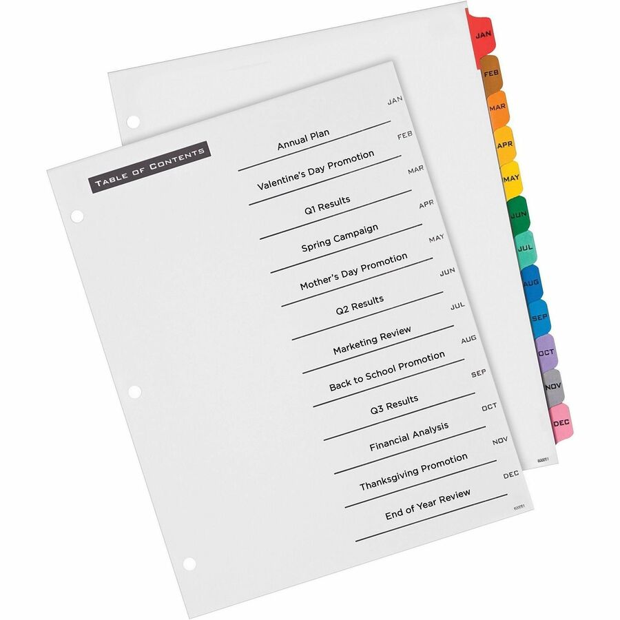 Avery® Table 'N Tab Monthly Divider Set - 12 x Divider(s) - Jan-Dec - 12 Tab(s)/Set - 8.5" Divider Width x 11" Divider L