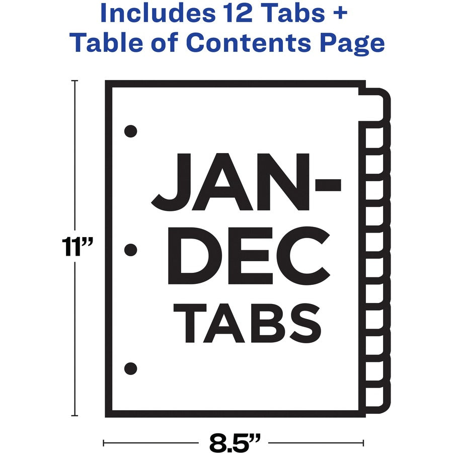 Avery® Table 'N Tab Monthly Divider Set - 12 x Divider(s) - Jan-Dec - 12 Tab(s)/Set - 8.5" Divider Width x 11" Divider L
