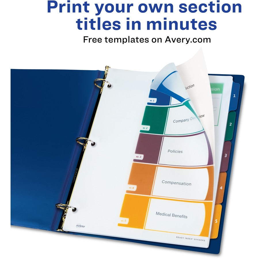 Avery® Ready Index Customizable TOC Binder Dividers - 5 x Divider(s) - 1-5 - 5 Tab(s)/Set - 8.5" Divider Width x 11" Div