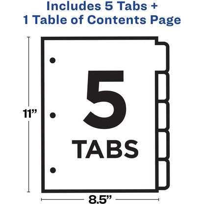 Avery® Ready Index Customizable TOC Binder Dividers - 5 x Divider(s) - 1-5 - 5 Tab(s)/Set - 8.5" Divider Width x 11" Div