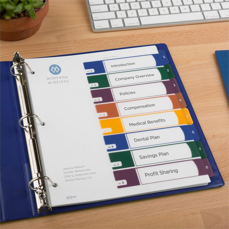 Avery® Ready Index Customizable TOC Binder Dividers - 8 x Divider(s) - 8 Tab(s) - 1-8 - 8 Tab(s)/Set - 8.5" Divider Widt