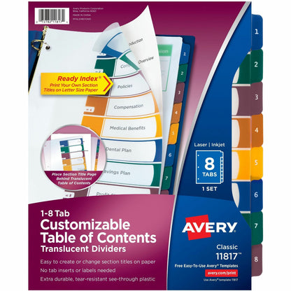 Avery® Ready Index Customizable TOC Binder Dividers - 8 x Divider(s) - 8 Tab(s) - 1-8 - 8 Tab(s)/Set - 8.5" Divider Widt