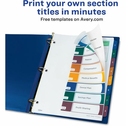Avery® Ready Index Customizable TOC Binder Dividers - 8 x Divider(s) - 8 Tab(s) - 1-8 - 8 Tab(s)/Set - 8.5" Divider Widt