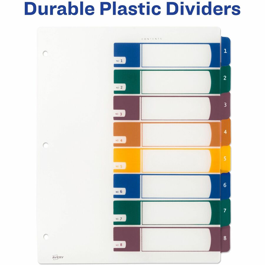 Avery® Ready Index Customizable TOC Binder Dividers - 8 x Divider(s) - 8 Tab(s) - 1-8 - 8 Tab(s)/Set - 8.5" Divider Widt