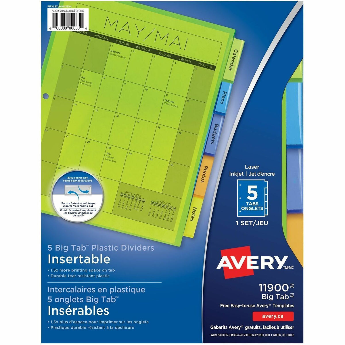 Avery Big Tab Insertable Plastic Dividers - 5 x Divider(s) - 5 Tab(s) - 5 - 5 Tab(s)/Set - 9.3" Divider Width x 11.12" D