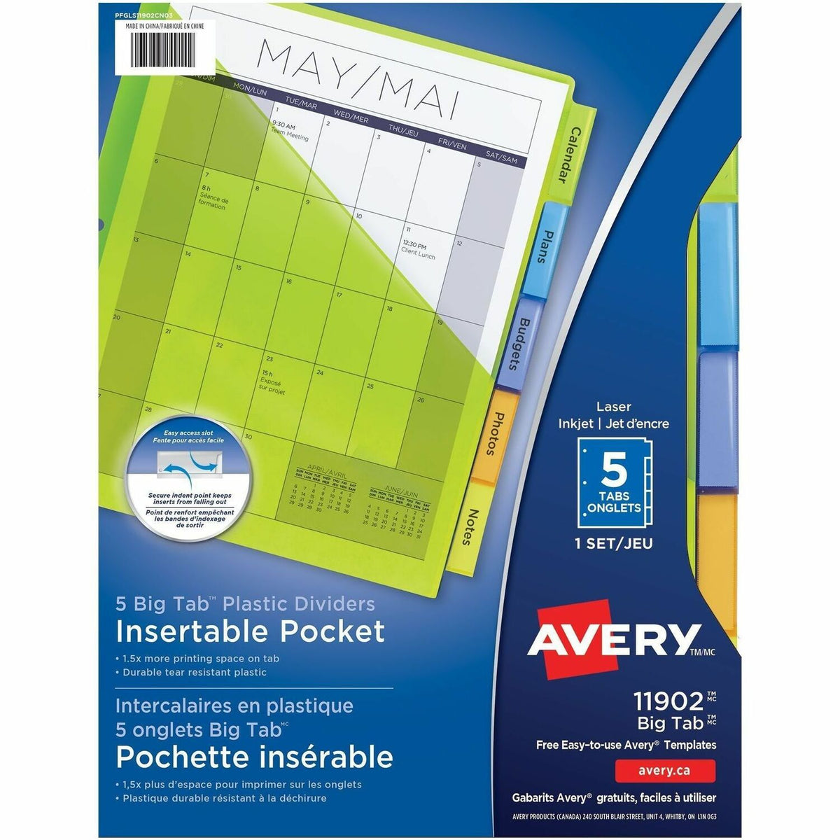 Avery Big Tab Insertable Plastic Dividers with Pockets - 5 x Divider(s) - 5 Tab(s) - 5 - 5 Tab(s)/Set - 1 Set