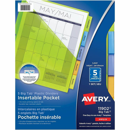 Avery Big Tab Insertable Plastic Dividers with Pockets - 5 x Divider(s) - 5 Tab(s) - 5 - 5 Tab(s)/Set - 1 Set