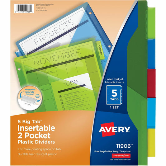 Avery® Big Tab Insertable 2-Pocket Dividers - 5 x Divider(s) - 5 - 5 Tab(s)/Set - 9.3" Divider Width x 11.25" Divider Le