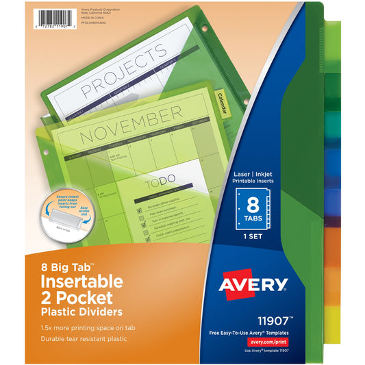Avery® Big Tab Insertable 2-Pocket Dividers - 8 x Divider(s) - 8 - 8 Tab(s)/Set - 9.3" Divider Width x 11.25" Divider Le
