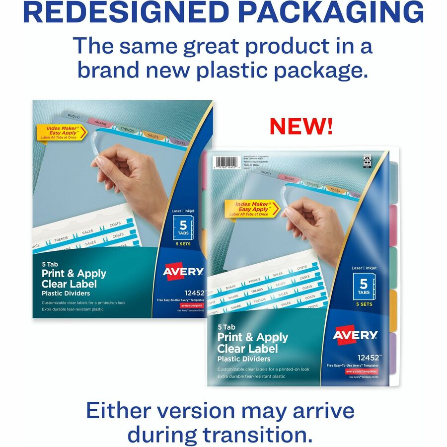 Avery® Print & Apply Translucent Dividers - 25 x Divider(s) - Print-on Tab(s) - 5 - 5 Tab(s)/Set - 8.5" Divider Width x 