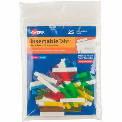 Avery® Index Tabs with Printable Inserts - Print-on Tab(s) - 1" Tab Height - Self-adhesive, Permanent - Assorted Plastic