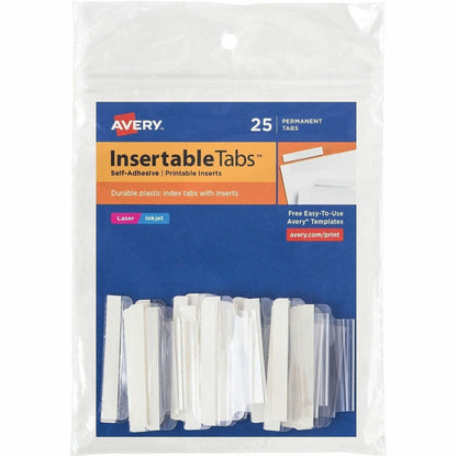Avery® Index Tabs with Printable Inserts - Print-on Tab(s) - 2" Tab Height - Self-adhesive, Permanent - Clear Plastic Ta