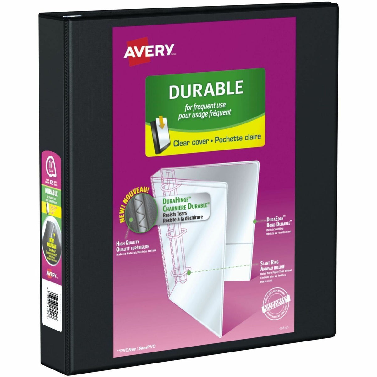 Avery Durable View Binder - 1/2" Binder Capacity - Letter - 8 1/2" x 11" Sheet Size - 375 Sheet Capacity - 375 x 1.50" R
