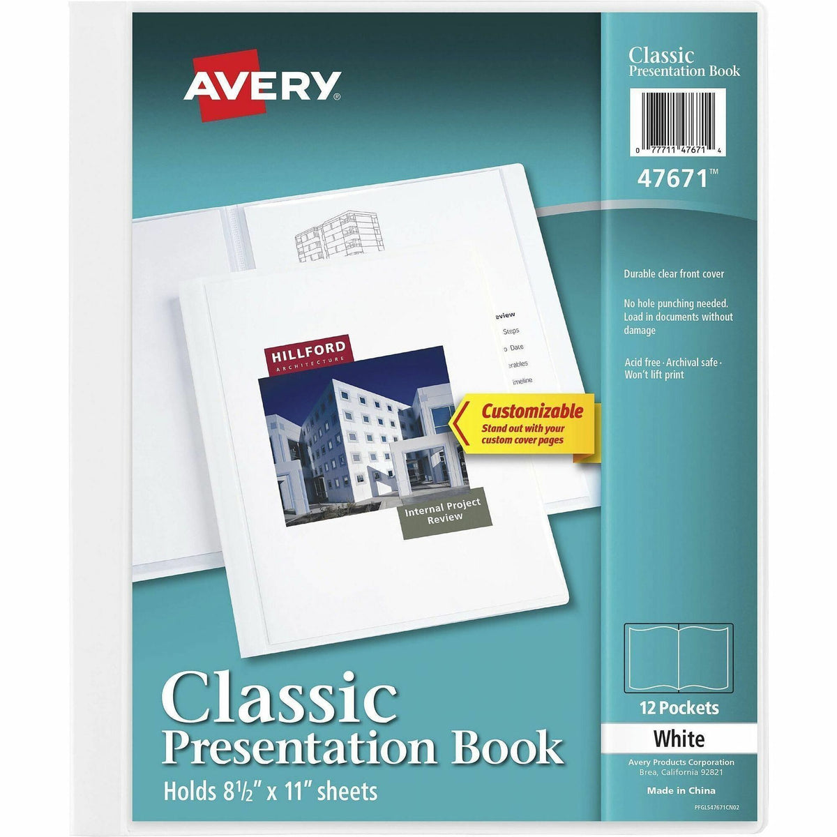 Avery® White Presentation Book - Letter - 8 1/2" x 11" Sheet Size - 24 Sheet Capacity - Pocket: Internal - Polypropylene