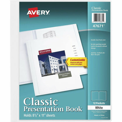 Avery® White Presentation Book - Letter - 8 1/2" x 11" Sheet Size - 24 Sheet Capacity - Pocket: Internal - Polypropylene