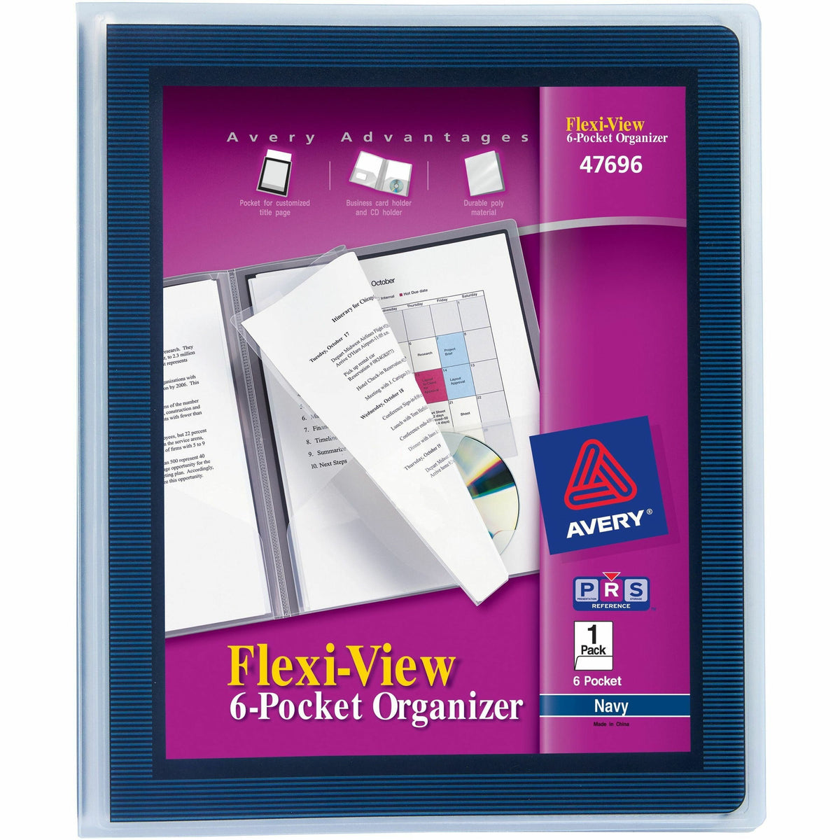 Avery® Flexi-View Letter Pocket Folder - 8 1/2" x 11" - 150 Sheets Capacity - 6 Internal Pocket - Polypropylene - Navy B