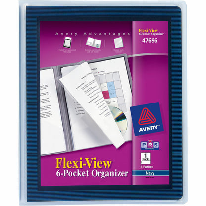 Avery® Flexi-View Letter Pocket Folder - 8 1/2" x 11" - 150 Sheets Capacity - 6 Internal Pocket - Polypropylene - Navy B