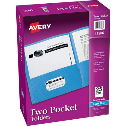 Avery® Letter Pocket Folder - 8 1/2" x 11" - 40 Sheets Capacity - 2 Internal Pocket - Paper - Light Blue - 0% Recycled -