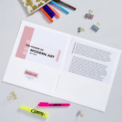 Avery® Letter Pocket Folder - 8 1/2" x 11" - 40 Sheets Capacity - 2 Internal Pocket - Paper - White - 25 / Box