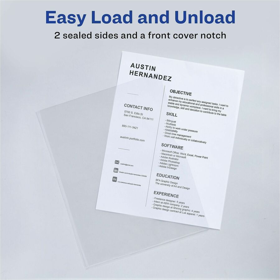 Avery® Letter File Sleeve - 8 1/2" x 11" - 100 Sheets Capacity - Polypropylene - Clear - Non-stick, Lightweight - 12 / P