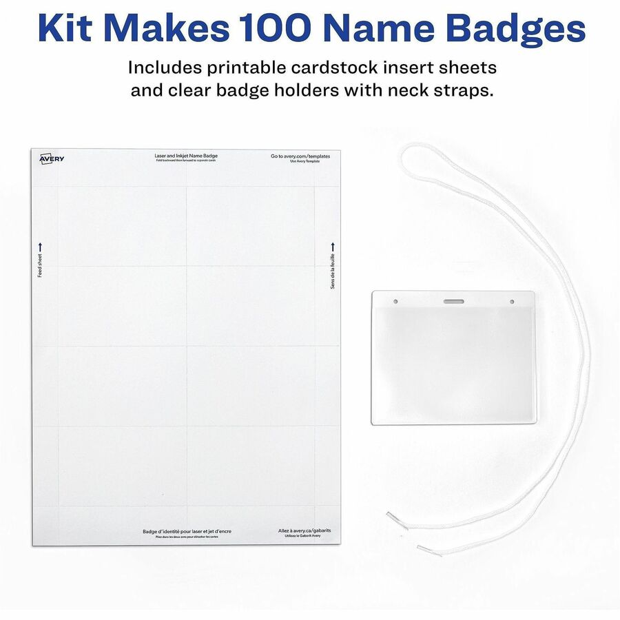 Avery Name Badges with Cords, 3" x 4" , 100 Total (74459) - Letter - 8 1/2" x 11" - 100 / Box