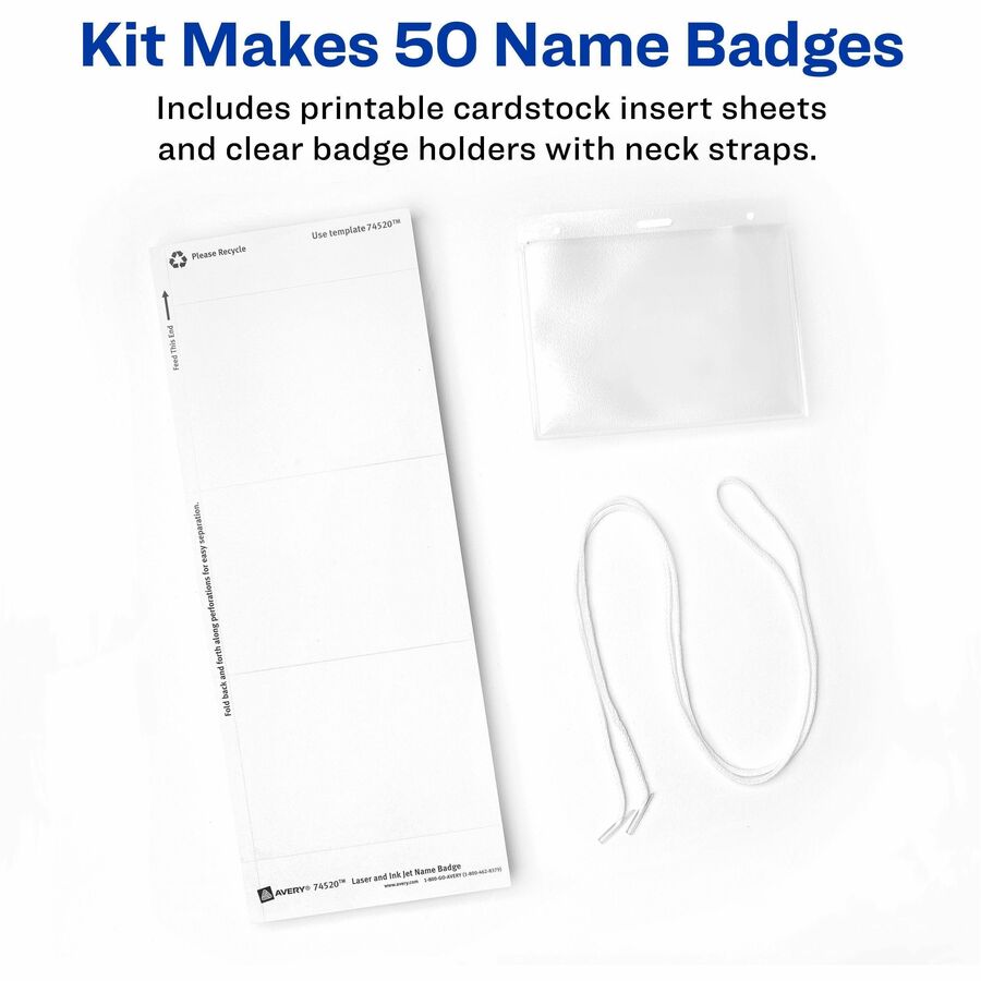 Avery® Name Badges with Cords, 3" x 4" , 50 Total (74520) - 8 1/2" x 11" - 50 / Box