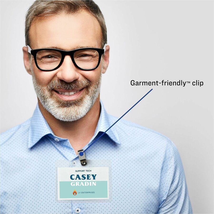 Avery® Clip-Style Name Badges - 4" x 3" - Clip - White, Clear - 100 / Box