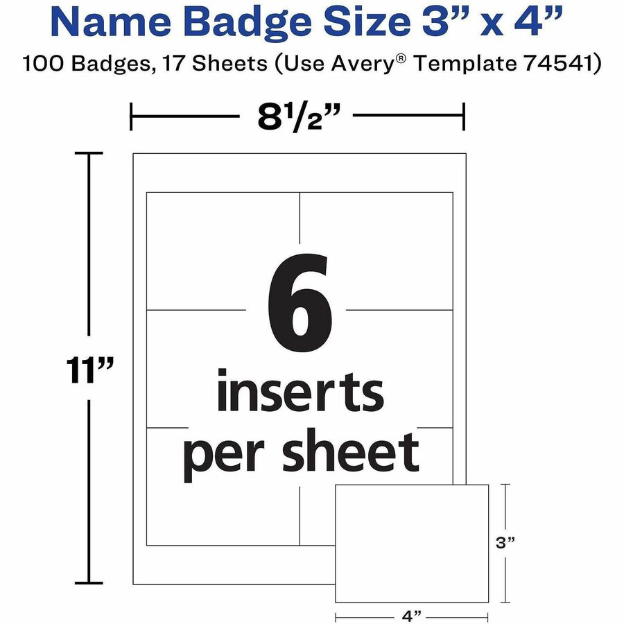Avery® Clip-Style Name Badges - 4" x 3" - Clip - White, Clear - 100 / Box