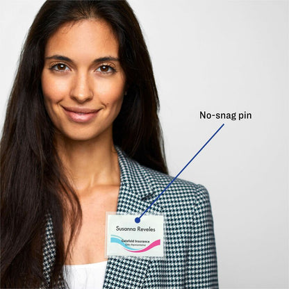 Avery® Pin-Style Name Badges - 3 1/2" x 2 1/4" - White, Clear - 100 / Box
