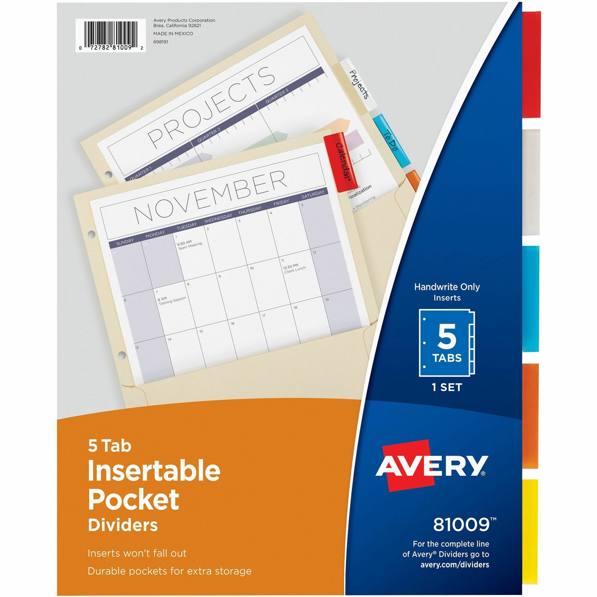 Avery® Insertable 5-Tab Dividers - 5 x Divider(s) - 5 Tab(s) - 5 - 5 Tab(s)/Set - 9.3" Divider Width x 11.12" Divider Le