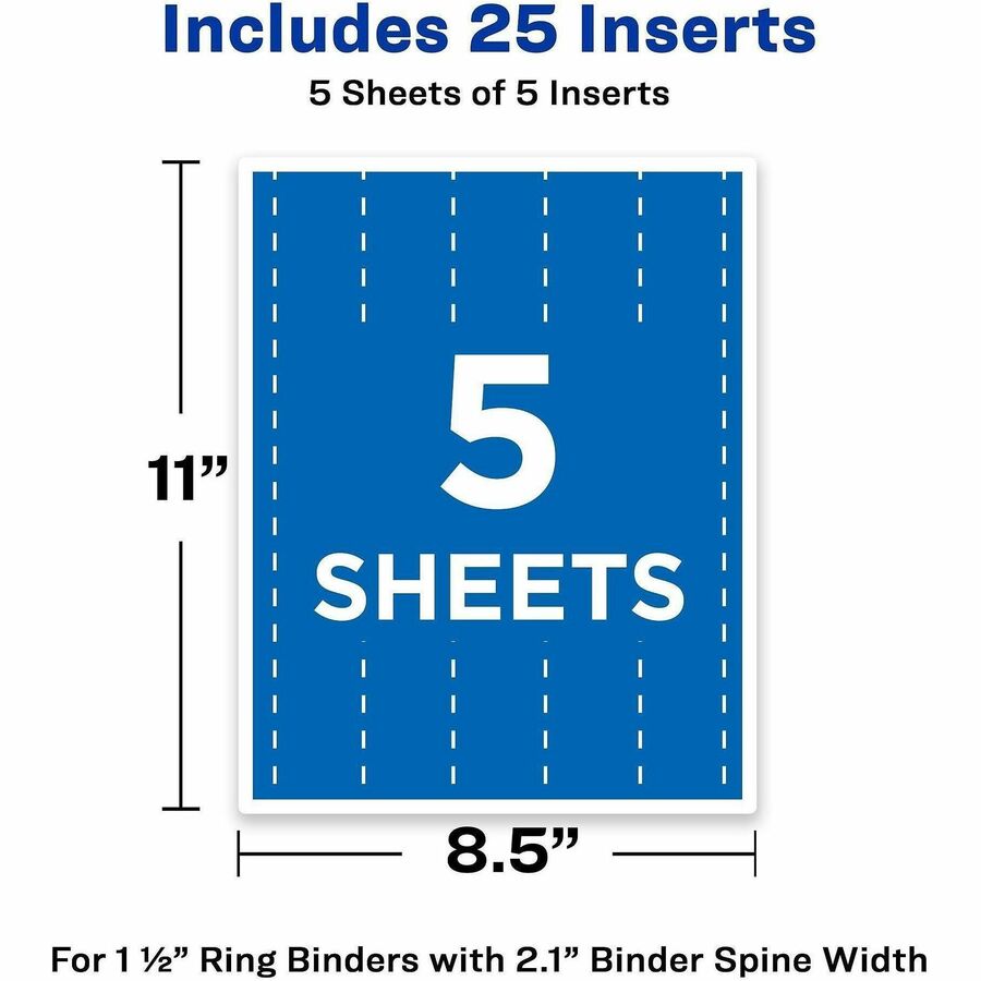 Avery® Binder Spine Inserts, 1-1/2 Inch Binders, 25 Inserts (89105) - 2.1" Width - 25 Capacity - For 1 1/2" Sheet - 3 x 