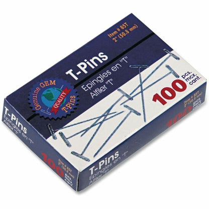 Gem Office Products T-pins - 1.5" Length - Nickel - Steel - 100 / Box