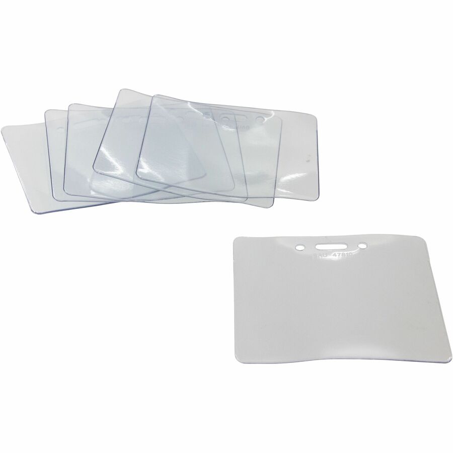 SICURIX Badge Holder - Support 3.50" x 2.37" Media - Horizontal - Vinyl - Clear - 50 / Pack