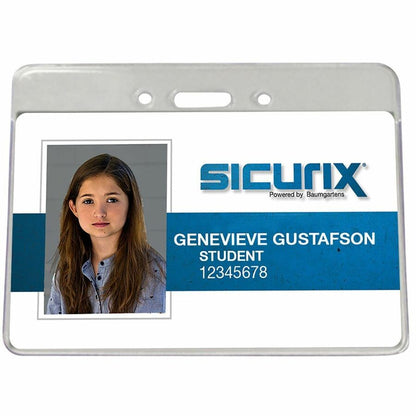 SICURIX Badge Holder - Support 3.50" x 2.37" Media - Horizontal - Vinyl - Clear - 50 / Pack