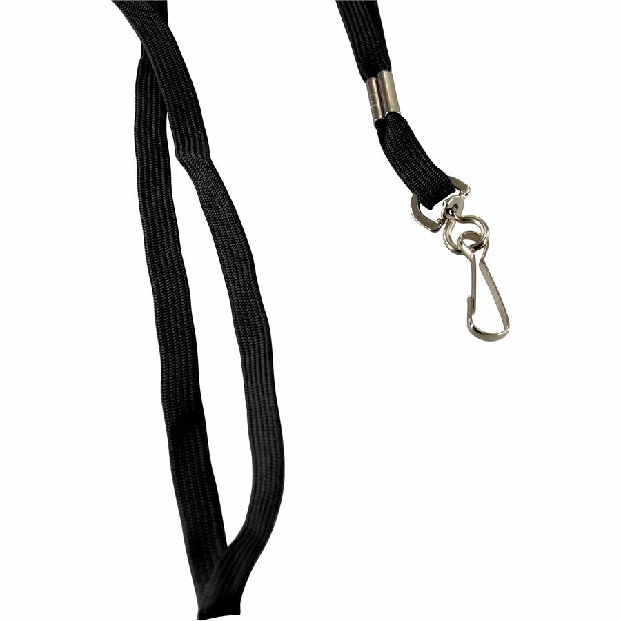 SICURIX Shoelace-style Flat Hook Lanyard - Hook Attachment - 36" Length - Black - Metal - 100 / Box