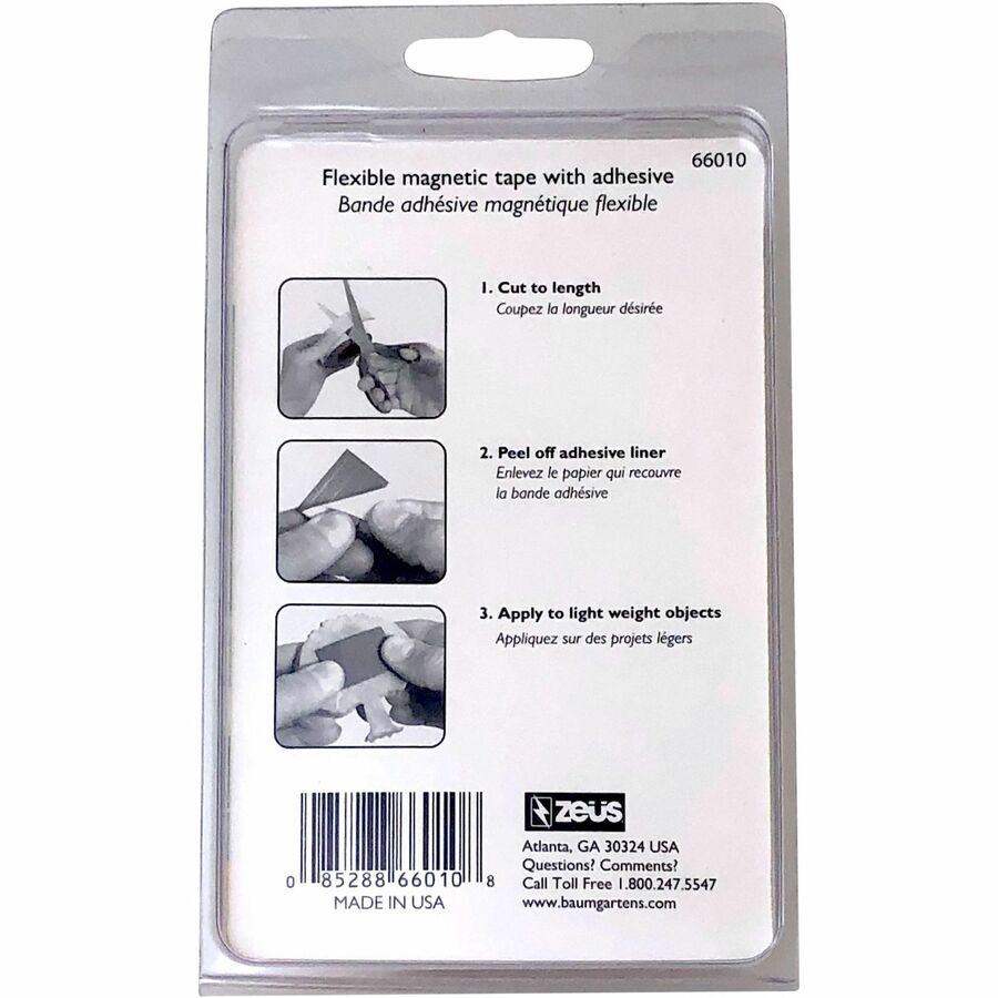 Zeus Magnetic Tape 10' x 1/2" WHITE (66010) - 10 ft Length x 0.50" Width - Black, White - Adhesive Backing - 1 Roll