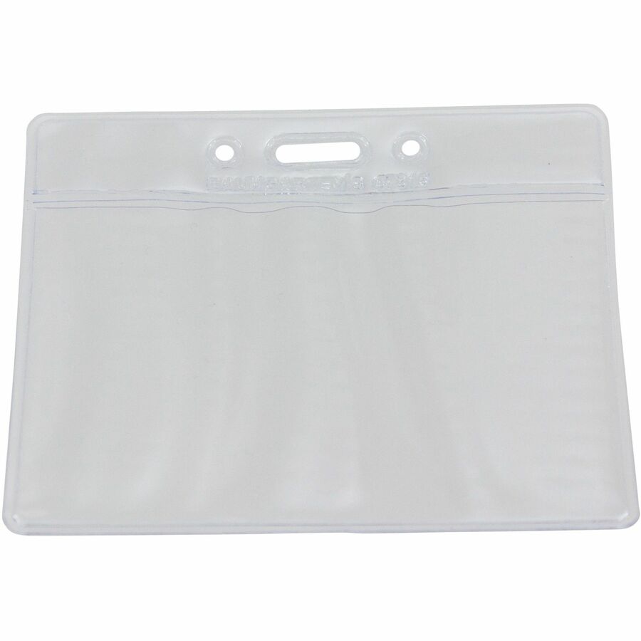 SICURIX Badge Holder - Horizontal - 4" Height x 3" Width - Vinyl - Clear - Sturdy, Transparent Design - 50 / Pack