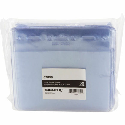 SICURIX Badge Holder - Horizontal - 4" Height x 3" Width - Vinyl - Clear - Sturdy, Transparent Design - 50 / Pack