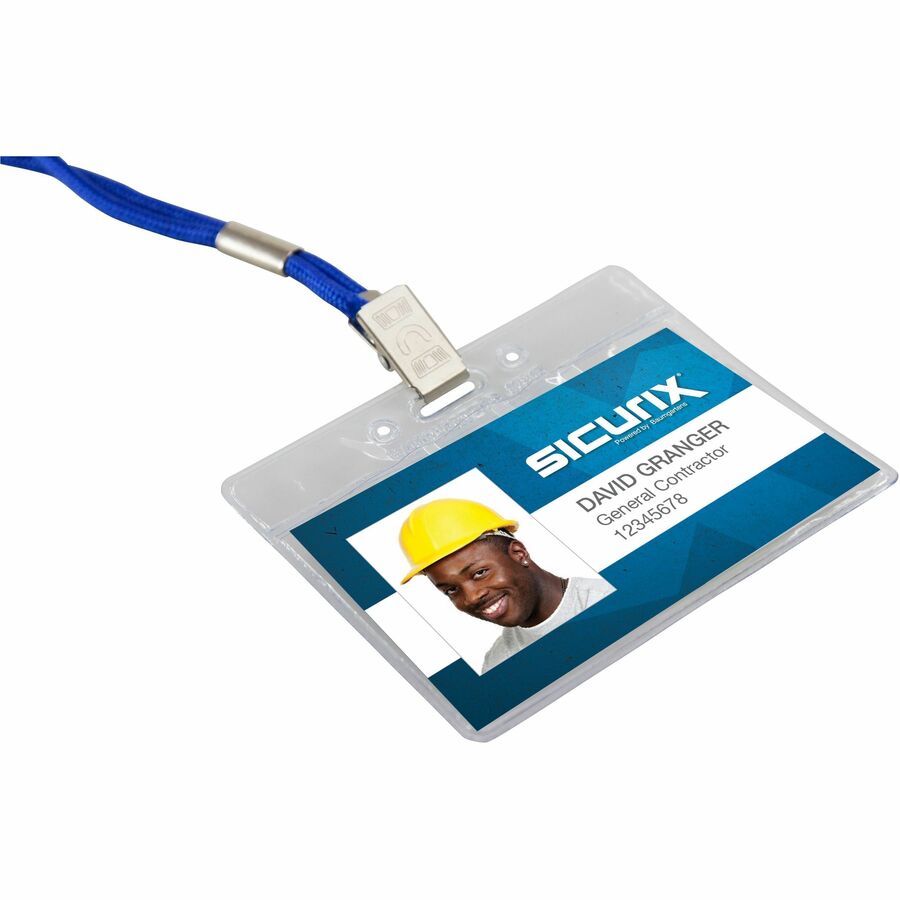 SICURIX Badge Holder - Horizontal - 4" Height x 3" Width - Vinyl - Clear - Sturdy, Transparent Design - 50 / Pack