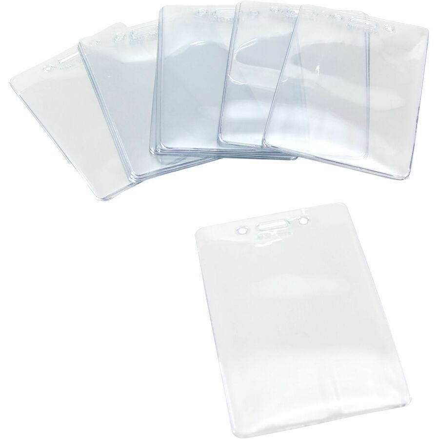 SICURIX Badge Holder - Vertical - 3.9" Height x 3.6" Width - Vinyl - Clear - Sturdy, Transparent Design - 50 / Pack