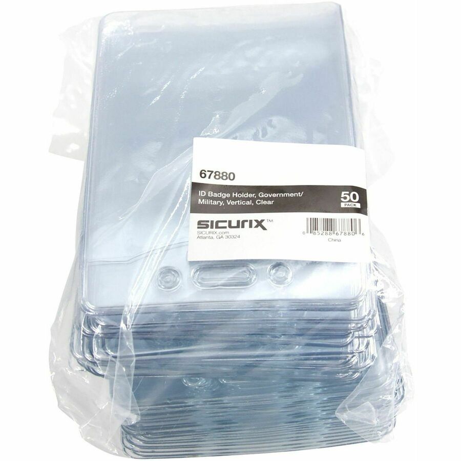 SICURIX Badge Holder - Vertical - 3.9" Height x 3.6" Width - Vinyl - Clear - Sturdy, Transparent Design - 50 / Pack