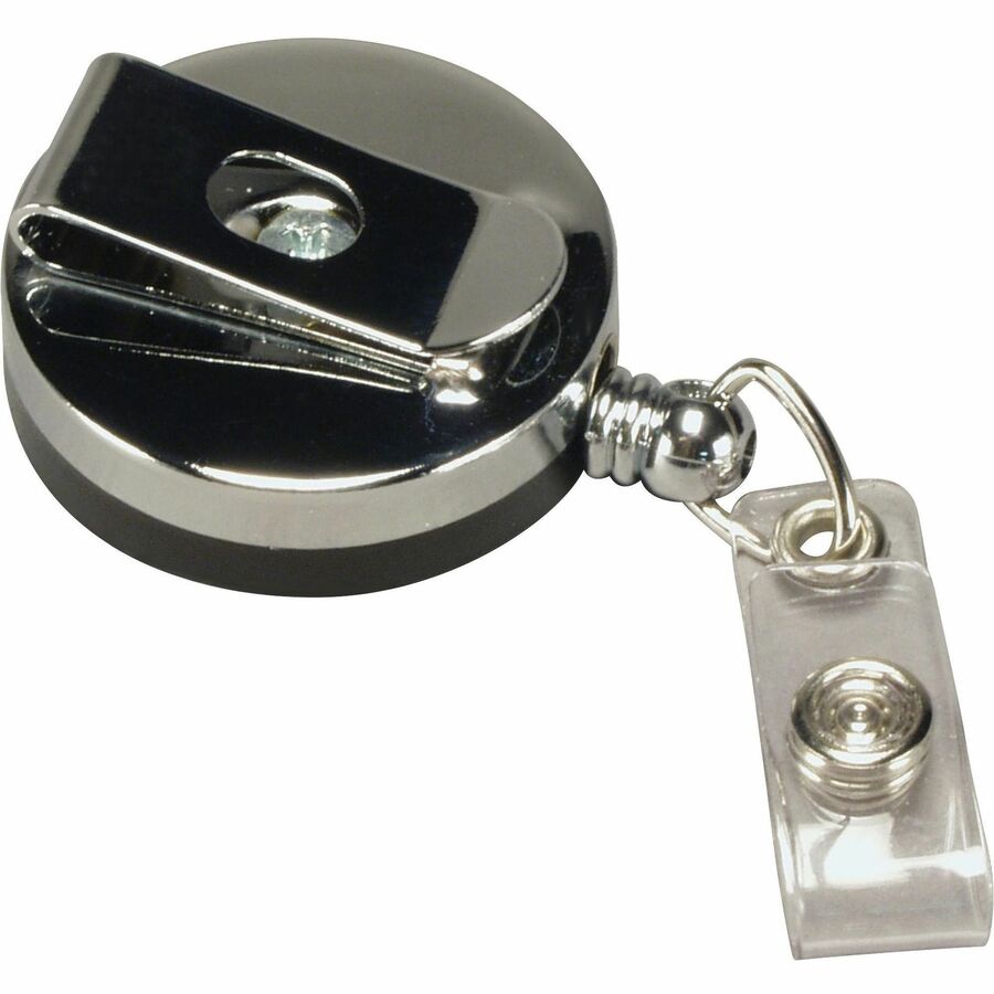 SICURIX Heavy-Duty ID Card Reel with Belt Clip - Plastic - Black - Retractable Cord - 1 Each