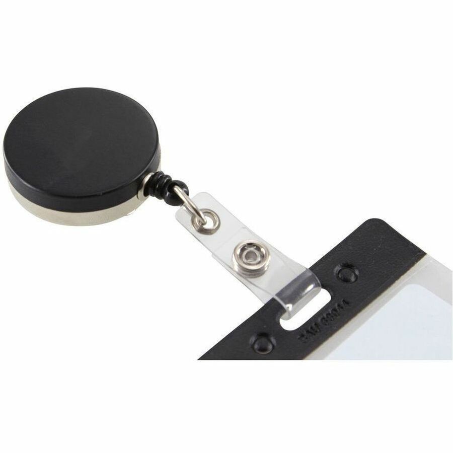 SICURIX Heavy-Duty ID Card Reel with Belt Clip - Plastic - Black - Retractable Cord - 1 Each