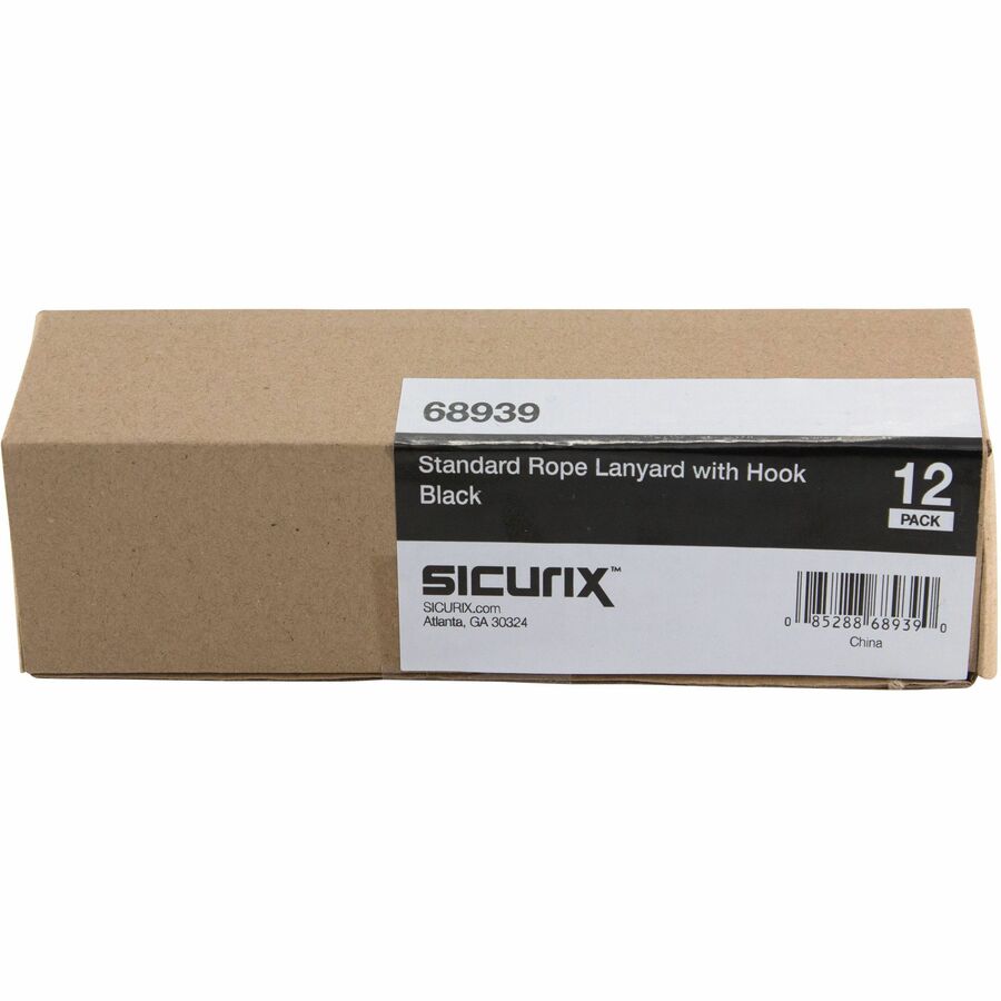SICURIX Standard Rope Lanyard - Standard - Hook Attachment - 36" Length - Black - Nylon - 12 / Pack