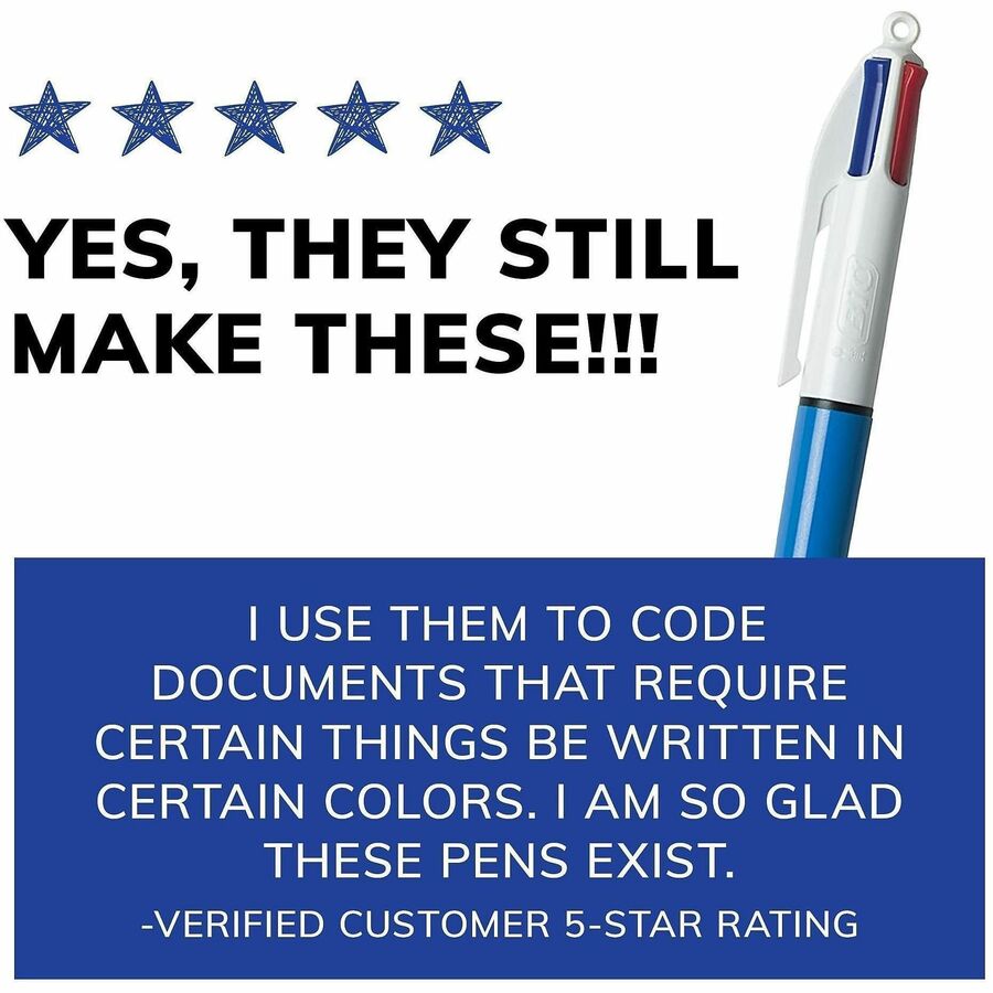 BIC 4-Color Retractable Pen - Medium Pen Point - Refillable - Retractable - Multi, Black, Red, Green Ink - Blue, White B
