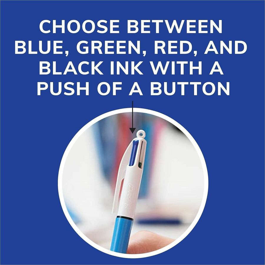 BIC 4-Color Retractable Pen - Medium Pen Point - Refillable - Retractable - Multi, Black, Red, Green Ink - Blue, White B