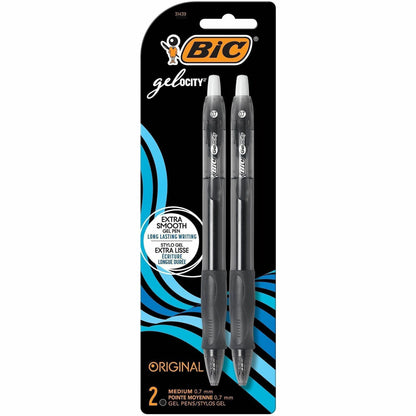 BIC Gel Retractable Pens - 0.7 mm Medium Pen Point - Refillable - Retractable - Black Ink - Gel-based - Translucent Barr
