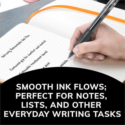 BIC Gel Retractable Pens - 0.7 mm Medium Pen Point - Refillable - Retractable - Black Ink - Gel-based - Translucent Barr