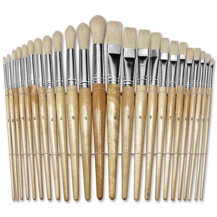 Creativity Street Preschool Brush Set - Wood Handle - Nickel Plated Ferrule - 24 / Set