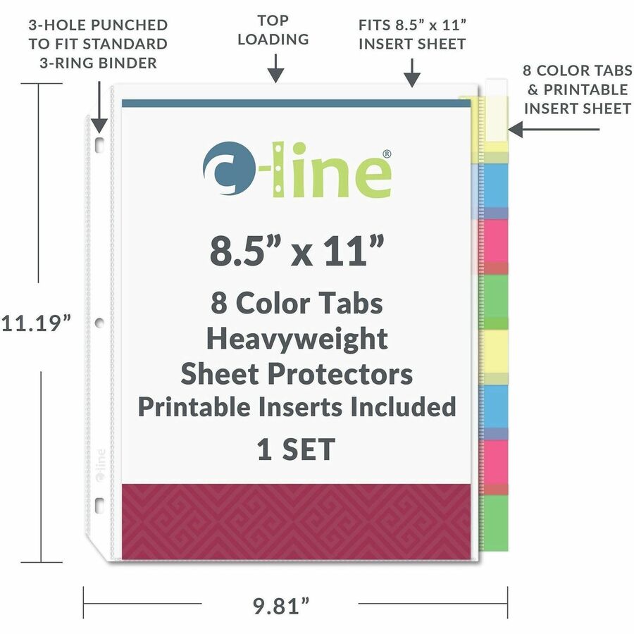 C-Line Top-Loading Sheet Protectors - For Letter 8 1/2" x 11" Sheet - Assorted - Polypropylene - 1 Set